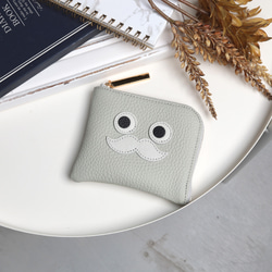 【アイスグレー/おひげ】高級感のある薄くて軽い/思わず誰かに見せたくなるおひげL字ミニ財布/コンパクト財布 1枚目の画像