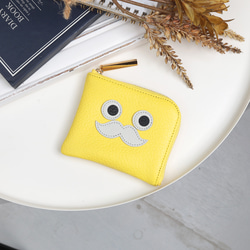 【レモン/おひげ】高級感のある薄くて軽い/思わず誰かに見せたくなるおひげL字ミニ財布/コンパクト財布 1枚目の画像