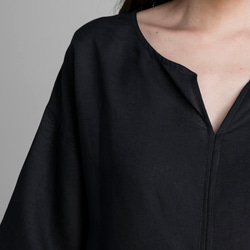 V領五分袖上衣 - 黑 第2張的照片