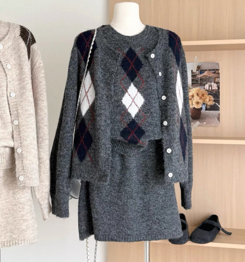 *3点セット*カーディガン ー*ベスト*スカート*ニット*レディースファッション*春秋