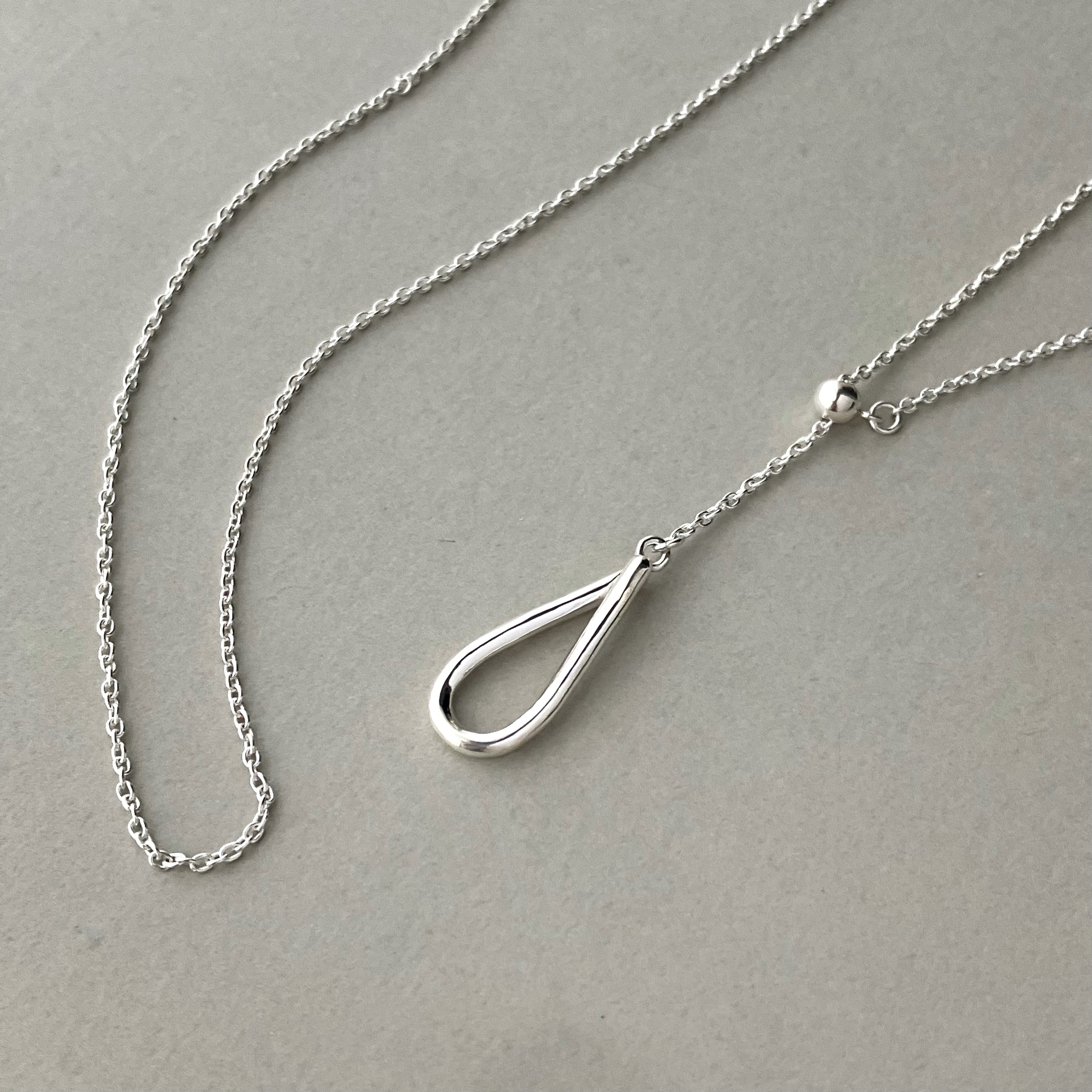 つけ外し簡単な 2way ドロップモチーフのスライドロングネックレス Y字　シンプル　silver925