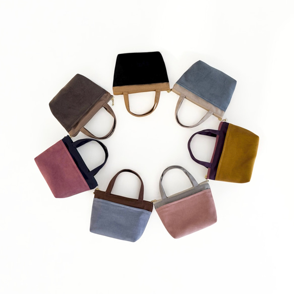 バイカラー/コーデュロイ×帆布/前ポケット付きミニミニトートポーチ【7色からお選びいただけます】 5枚目の画像