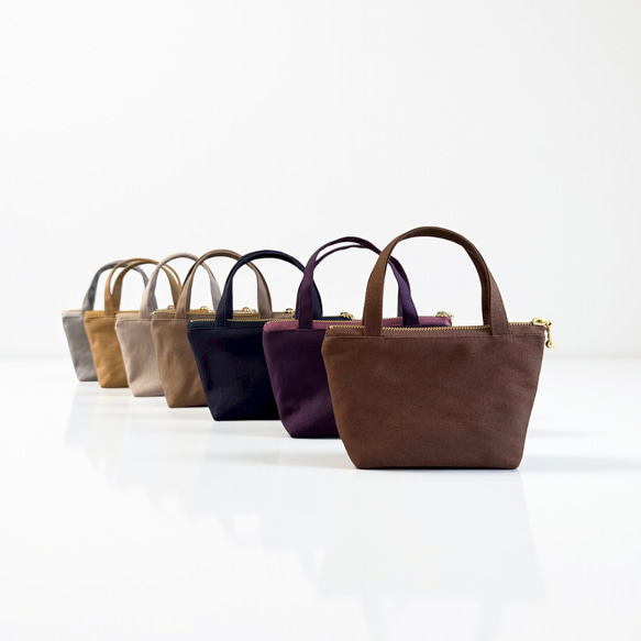 バイカラー/コーデュロイ×帆布/前ポケット付きミニミニトートポーチ【7色からお選びいただけます】 7枚目の画像