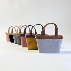 バイカラー/コーデュロイ×帆布/前ポケット付きミニミニトートポーチ【7色からお選びいただけます】 6枚目の画像