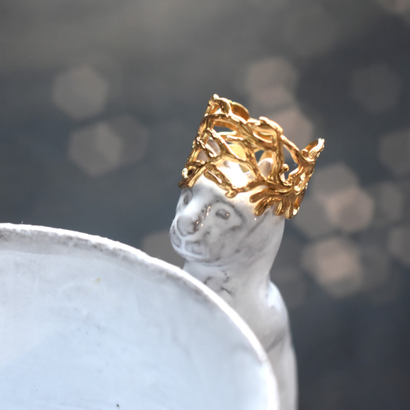 秋の新作【金属アレルギー対応・フリーサイズ】クラウン小枝　サージカルカルステンレスリング(指輪・イヤーカフ） 6枚目の画像