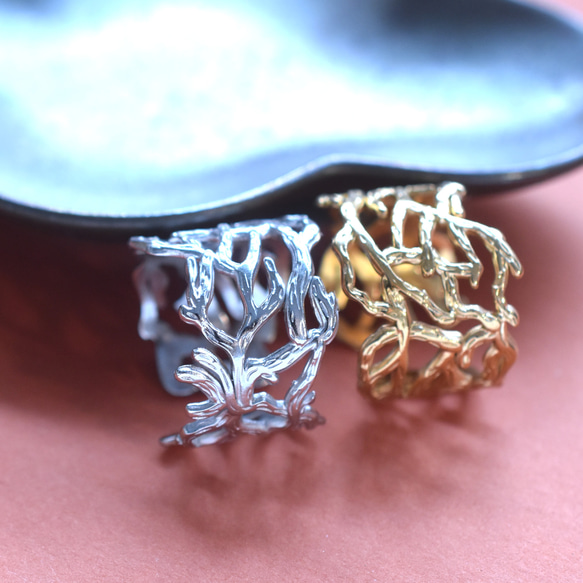 秋の新作【金属アレルギー対応・フリーサイズ】クラウン小枝　サージカルカルステンレスリング(指輪・イヤーカフ） 15枚目の画像