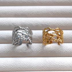 秋の新作【金属アレルギー対応・フリーサイズ】クラウン小枝　サージカルカルステンレスリング(指輪・イヤーカフ） 14枚目の画像