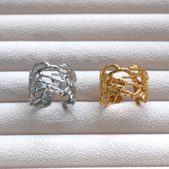 秋の新作【金属アレルギー対応・フリーサイズ】クラウン小枝　サージカルカルステンレスリング(指輪・イヤーカフ） 14枚目の画像