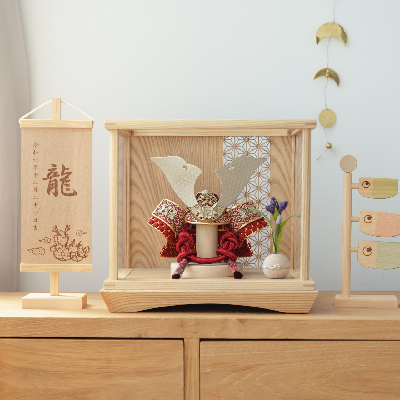 ことの兜（5TU-0110）（つばき）円ケース｜麻の葉N｜コンパクトな五月人形｜節句兜｜コンパクト｜おしゃれ｜インテリア