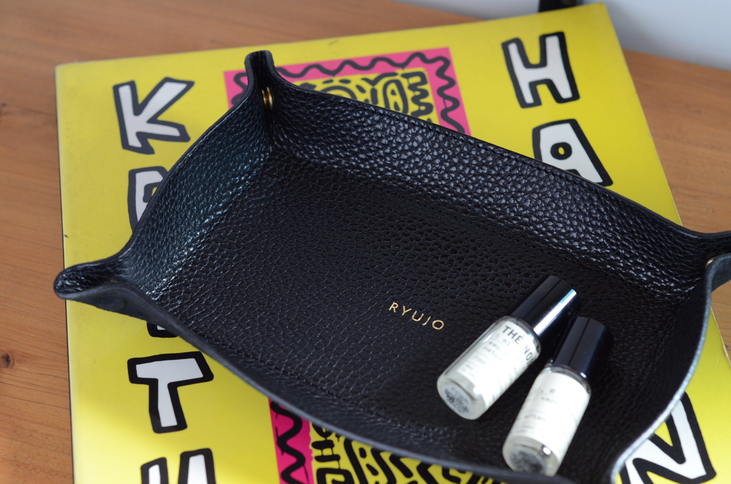 旅お盆 長方形広幅 黒【トラベルレザートレー ワイド】