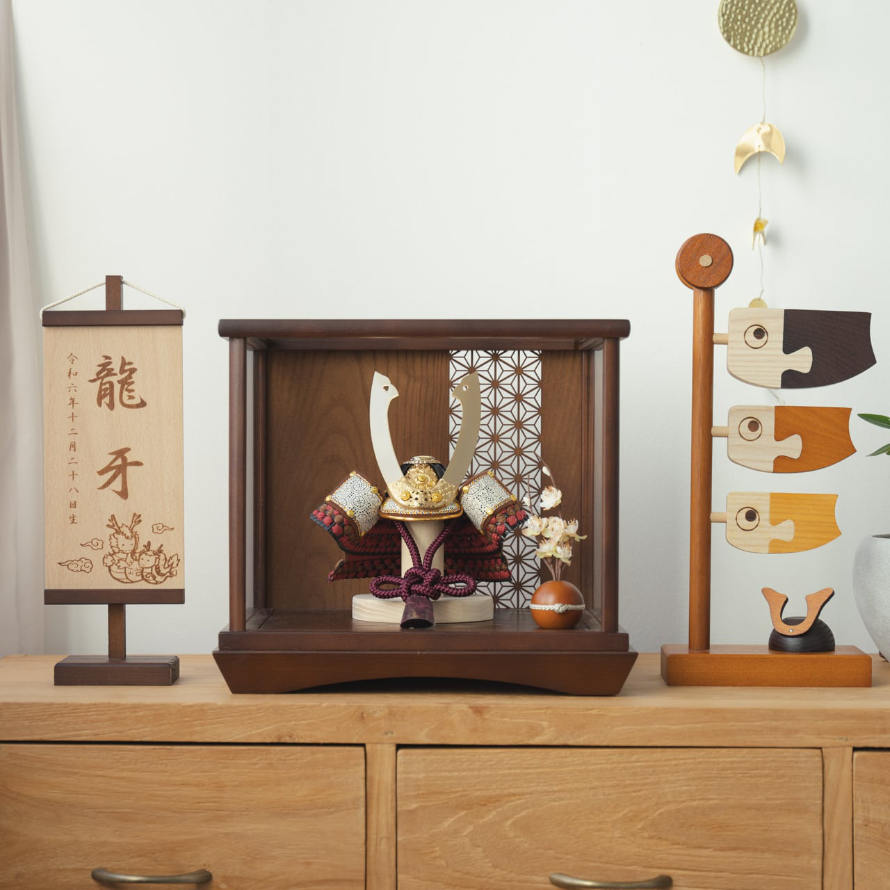 ことの兜（5TOW-0111）（とわ）円ケース｜麻の葉B｜コンパクトな五月人形｜節句兜｜コンパクト｜おしゃれ｜インテリア