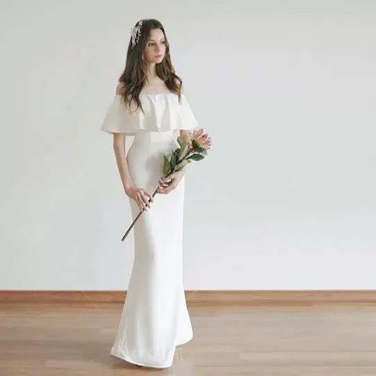 オフショルダー 白 黒 マーメイドドレス 高級感 韓国風 シンプル 花嫁 パーティー 演奏会 二次会 前撮り HL309