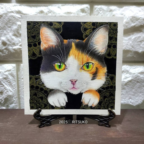 原画　猫　動物画　絵画　アクリル画　現代アート　細密画　手描き　一点物 原画 象 額装あり 動物画 絵画 アクリル画 現代アート 細密画 一点物 A-