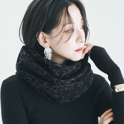 珍しい！ウィリアムモリスフロッキー加工の「いちご泥棒」メルトン フリース リバーシブル スヌード:グレーブラック 6枚目の画像