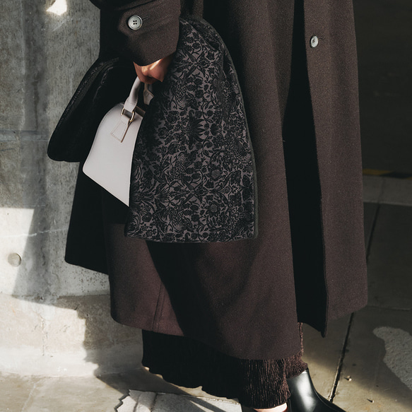 珍しい！ウィリアムモリスフロッキー加工の「いちご泥棒」メルトン フリース リバーシブル スヌード:グレーブラック 13枚目の画像