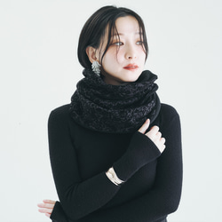 珍しい！ウィリアムモリスフロッキー加工の「いちご泥棒」メルトン フリース リバーシブル スヌード:グレーブラック 9枚目の画像