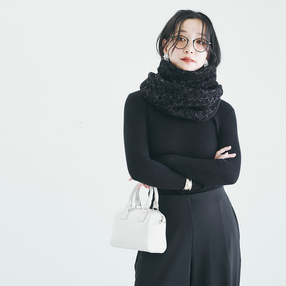 珍しい！ウィリアムモリスフロッキー加工の「いちご泥棒」メルトン フリース リバーシブル スヌード:グレーブラック 15枚目の画像