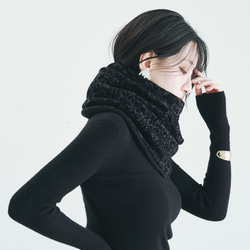 珍しい！ウィリアムモリスフロッキー加工の「いちご泥棒」メルトン フリース リバーシブル スヌード:グレーブラック 10枚目の画像