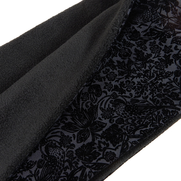 珍しい！ウィリアムモリスフロッキー加工の「いちご泥棒」メルトン フリース リバーシブル スヌード:グレーブラック 20枚目の画像