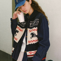 2色 レイヤードに着回し抜群！ウール100%北欧風編みベスト ポケット付き【秋冬春】ネイビー系・ブラウン系 10枚目の画像