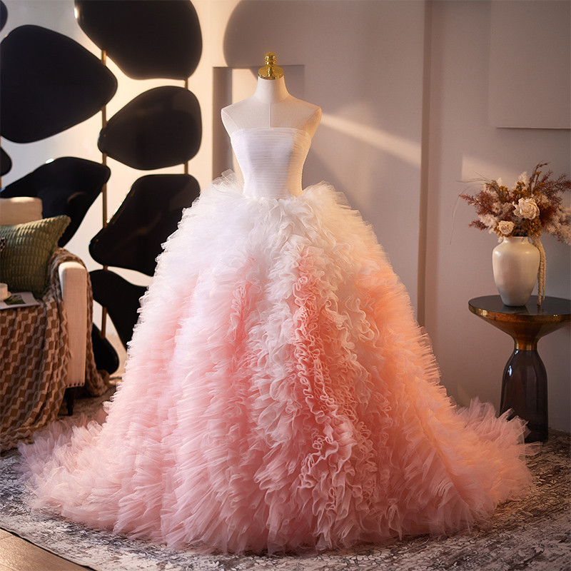 豪華 ピンク ふわふわ ウェディングドレス プリンセス パーティー 花嫁 演奏会 二次会 前撮り 披露宴 09055
