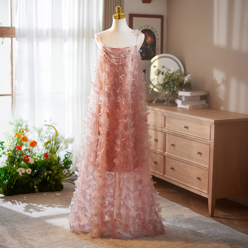 豪華 ピンク ノースリーブ パーティードレス プリンセス 綺麗 花嫁 演奏会 二次会 前撮り 披露宴 09052