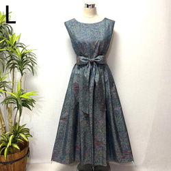 着物リメイク 大島紬ワンピース 花柄 ジャンパースカート ロング