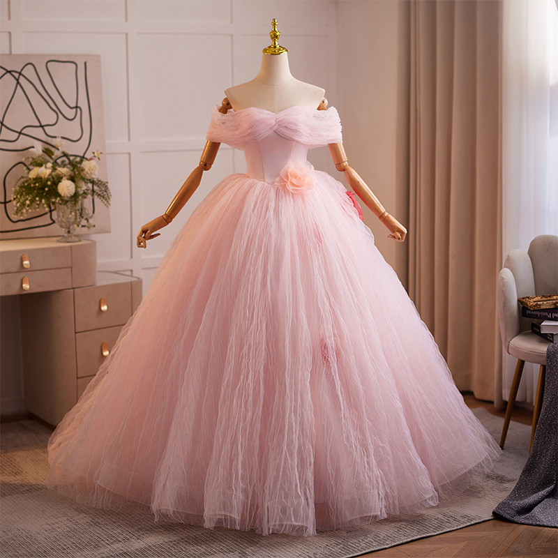 綺麗 ピンク ふわふわ 花 ウェディングドレス プリンセス 結婚式 花嫁 演奏会 二次会 前撮り 披露宴 09047