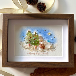 クリスマスツリー7 シーグラス／天然石／フレームアート／壁掛け／もみ