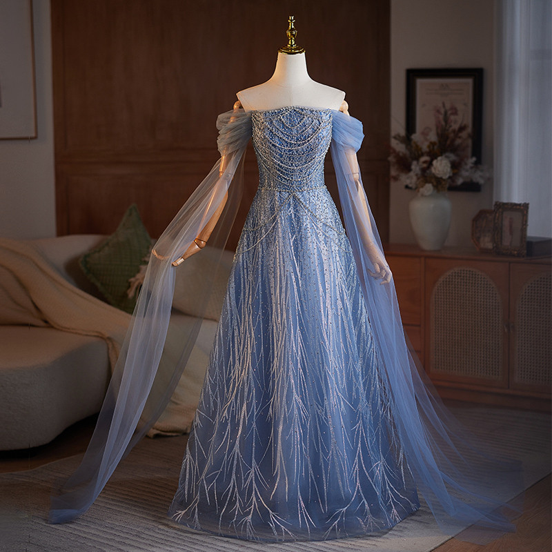 豪華 青 シャンパン色 きらきら スパンコール パーティードレス 結婚式 演奏会 二次会 前撮り 披露宴 09036