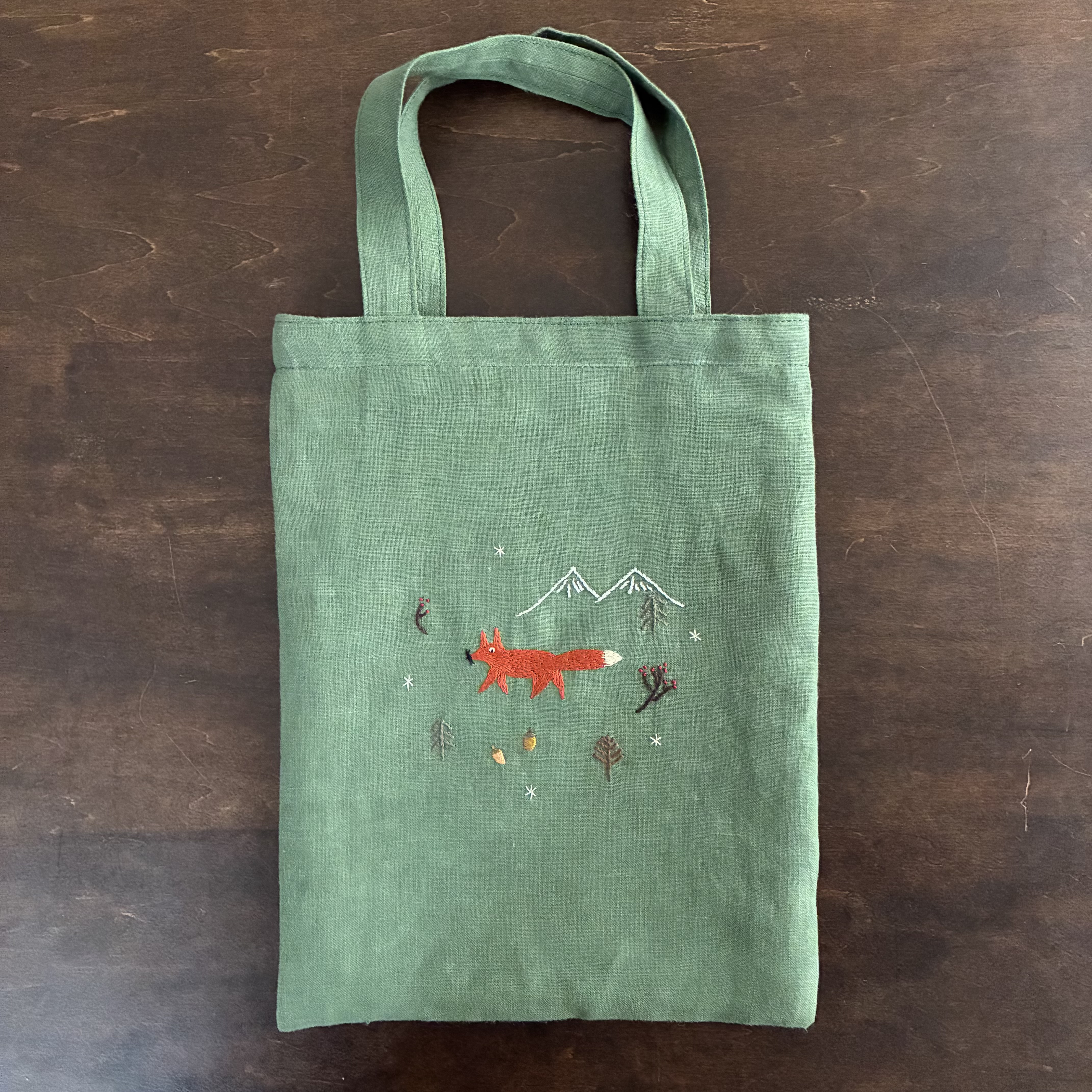 【送料無料】イタリア産リネン生地のきつねトートバッグ