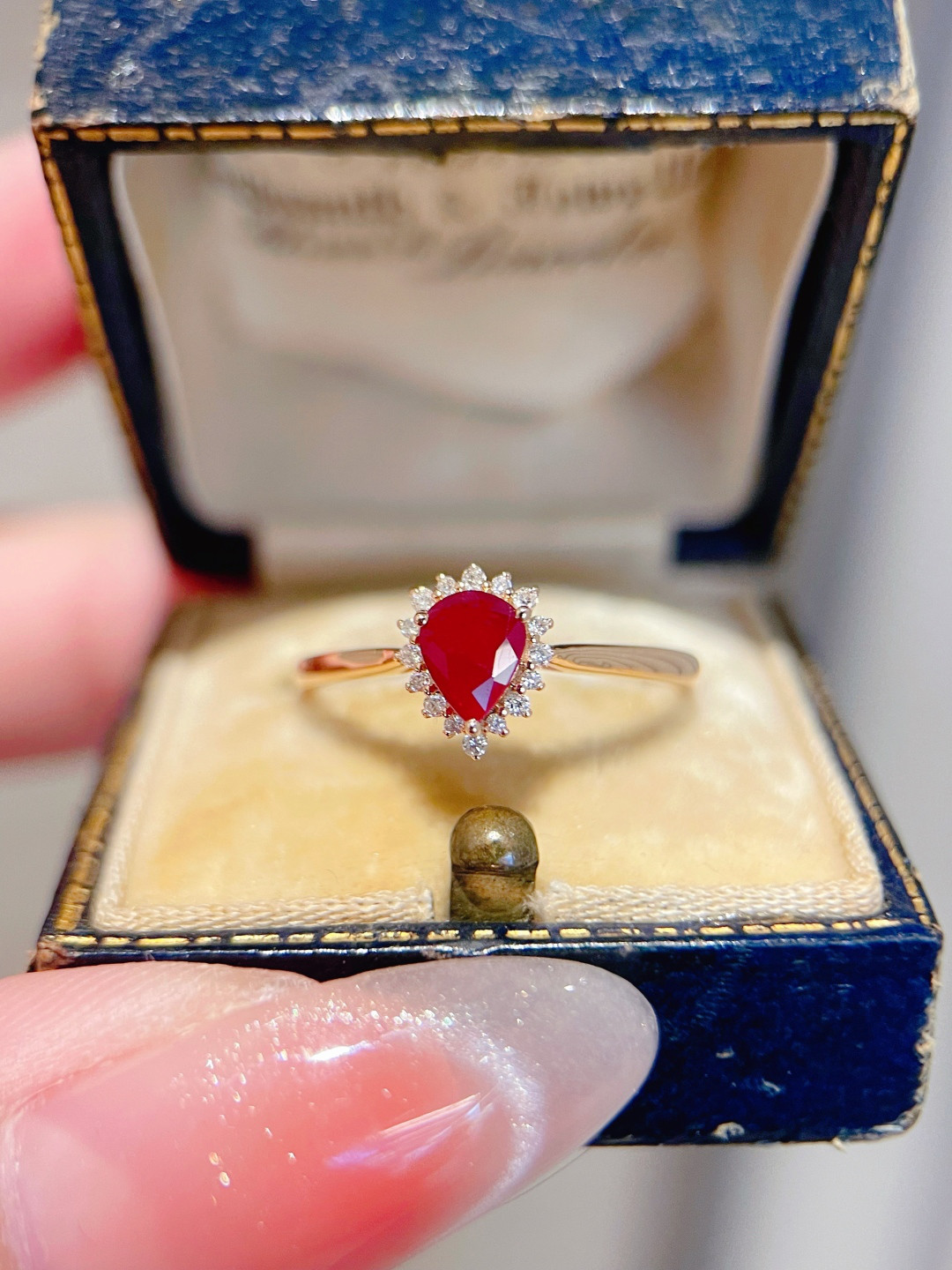 天然ダイヤモンド付きルビーリングk18　0903