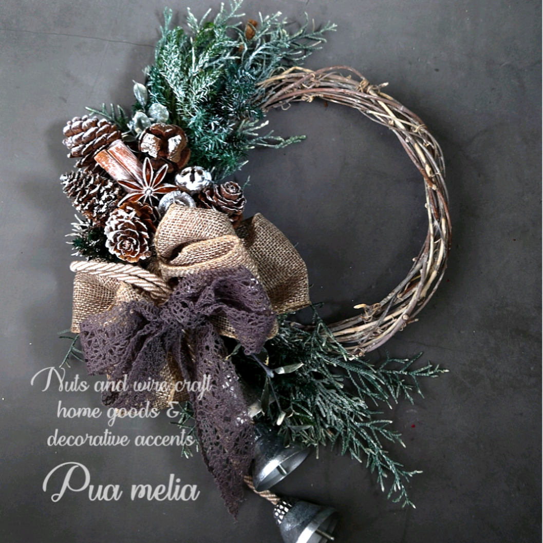 粉雪 降る クリスマス ハーフリース ｜ 毎年飾れる　クリスマス　リース　大人かわいい　玄関　ドア　リビング　プレゼント