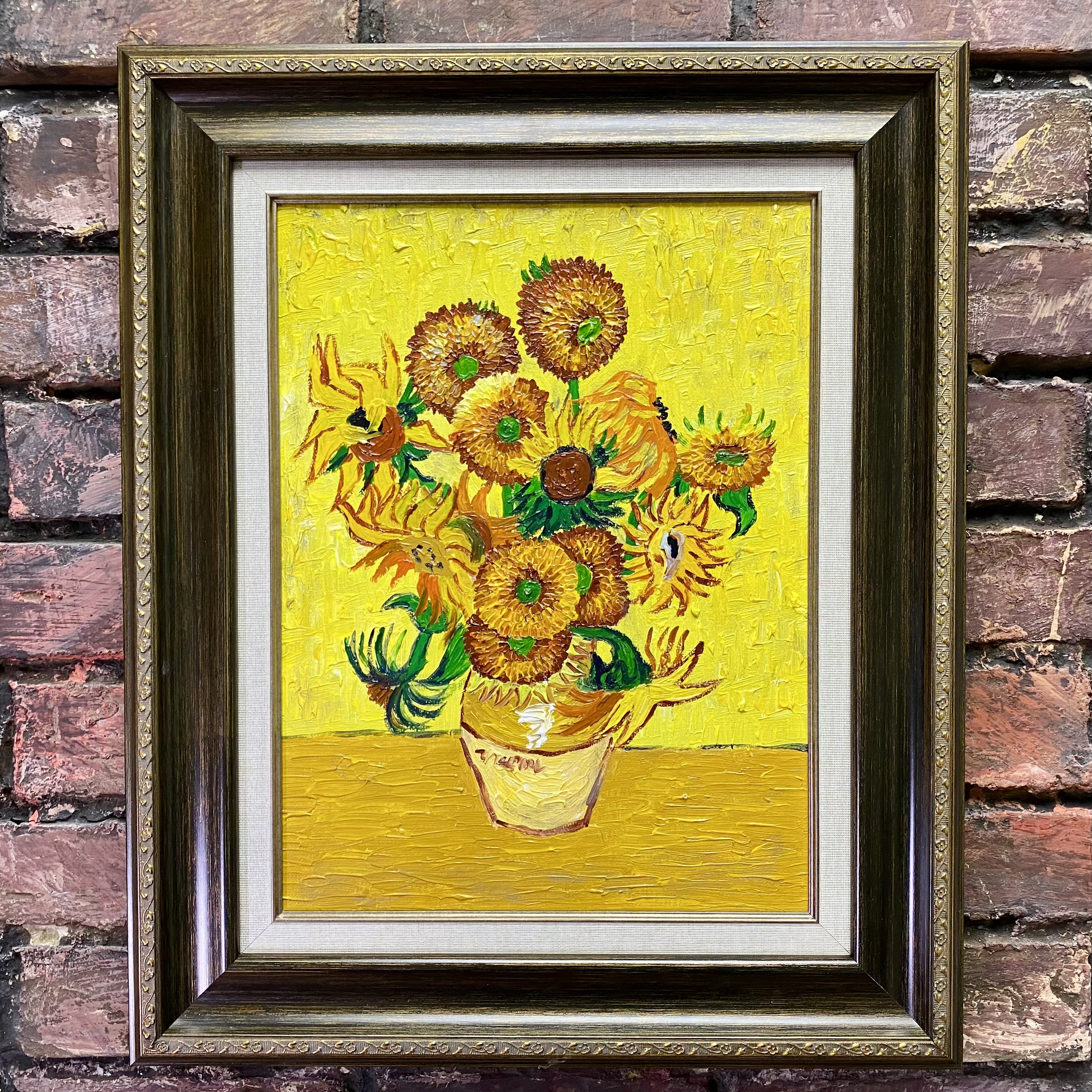 額縁付き】ひまわり（ゴッホ模写）F6号 30×40cm｜油彩｜壁掛け金具