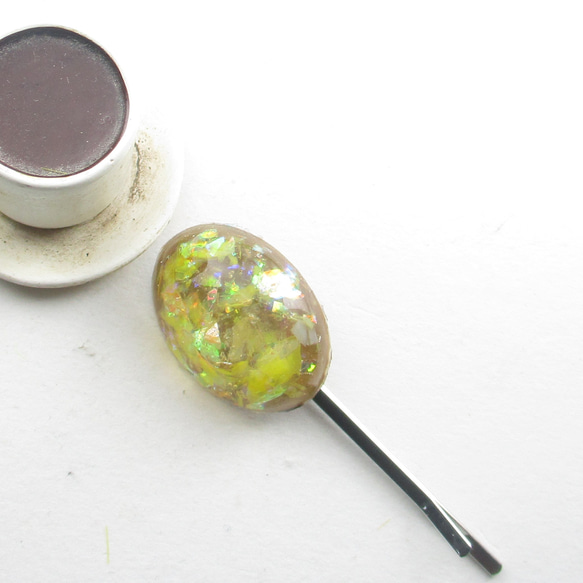 ほろにがクォーツも日本茶で煎じれば、渋さに変わる♪<1点ものヘアピン>HP262 2枚目の画像