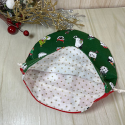ニャンコたちのクリスマス小丸巾着　裏付き　レッド＆グリーン　送料込み 5枚目の画像