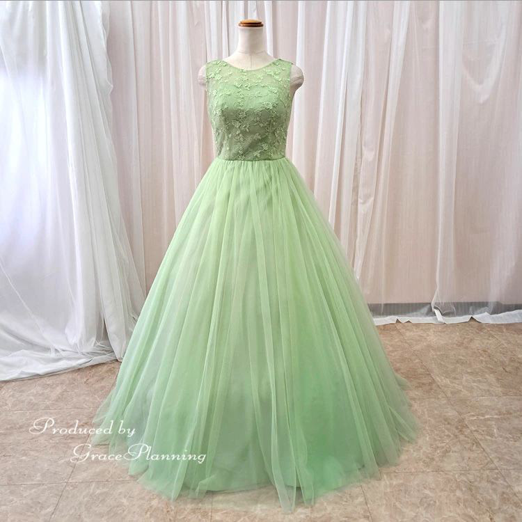 新作 カラードレス 緑グリーン 演奏会ドレス 結婚式 二次会 ロングドレス 舞台衣装 背中ファスナー cd7006gr