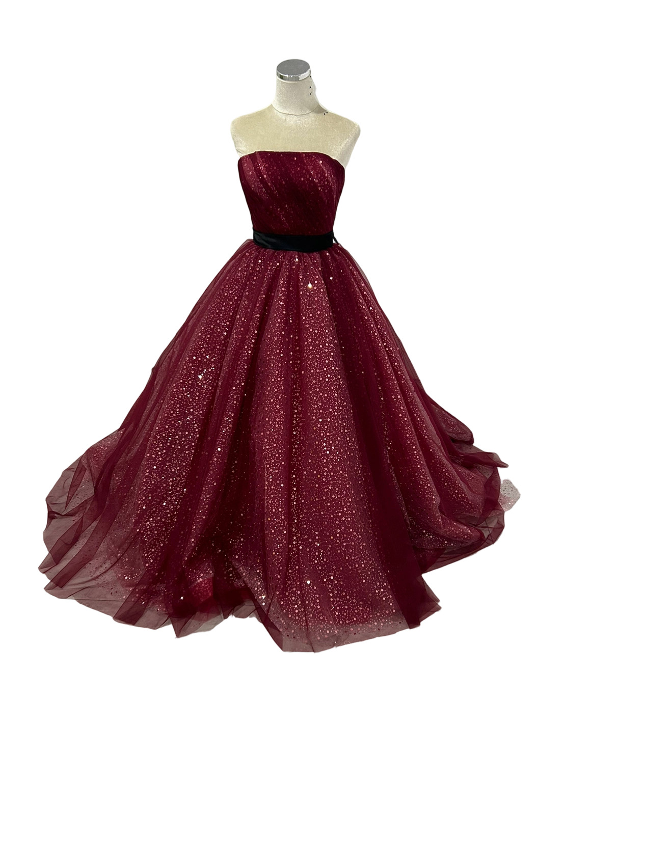 カラードレス ワインレッド サッシュベルト  インポートビジューレース ビスチェドレス 結婚式 エレガント