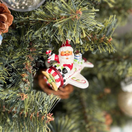 陶器のオーナメント サンタクロース パイロット 飛行機 クリスマス