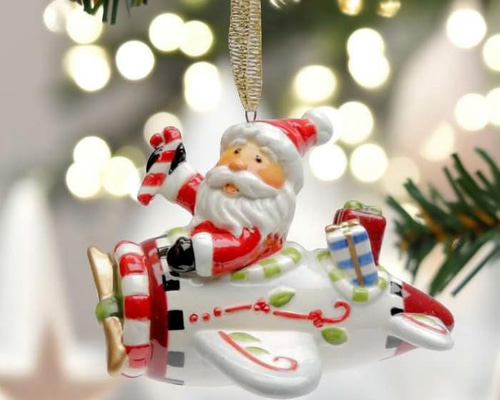 陶器のオーナメント サンタクロース パイロット 飛行機 クリスマス