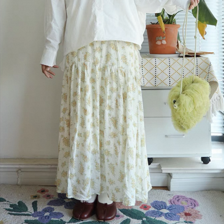 スカート レディース シフォン 通勤 夏 花柄