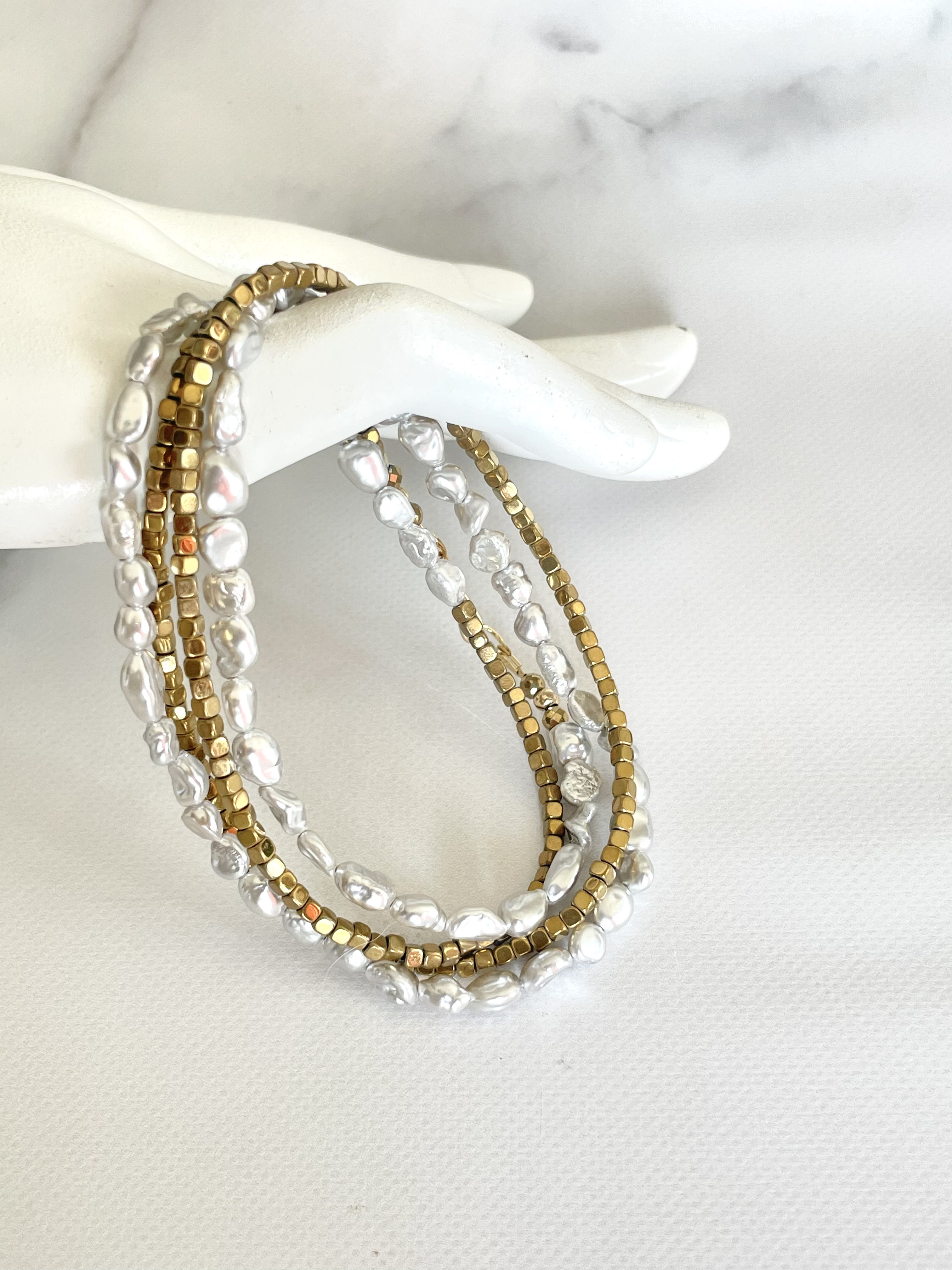 シルバーバロックパール×ゴールドビーズ ロングネックレス14kgf 2way  送料無料  匿名配送