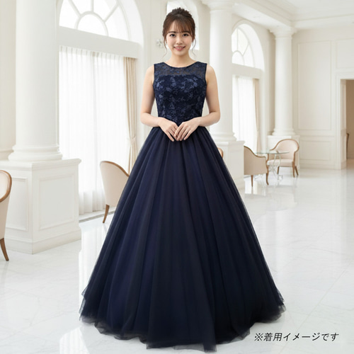 カラードレス ネイビー 紺 演奏会ドレス 結婚式 二次会 ロングドレス