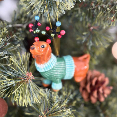 陶器のオーナメント ダックス ミニチュアダックス クリスマス 海外