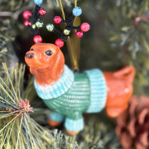 陶器のオーナメント ダックス ミニチュアダックス クリスマス 海外