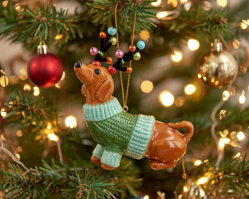 陶器のオーナメント ダックス ミニチュアダックス クリスマス 海外