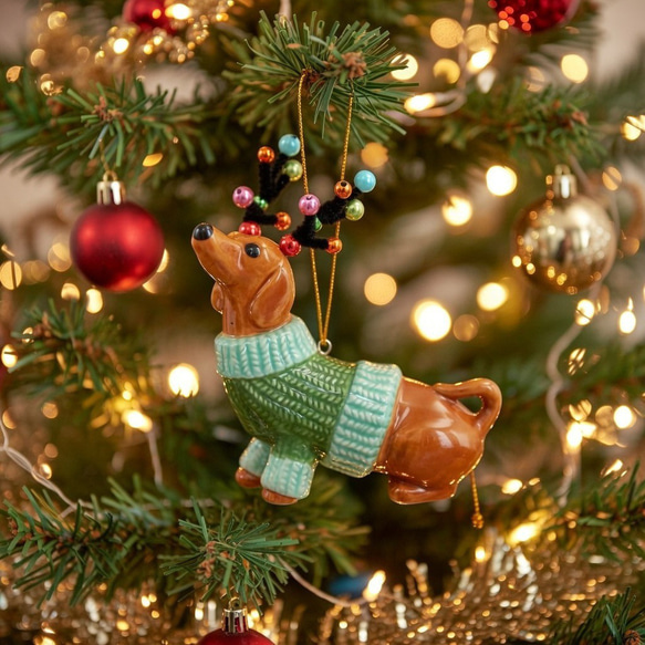 陶器のオーナメント ダックス ミニチュアダックス クリスマス 海外