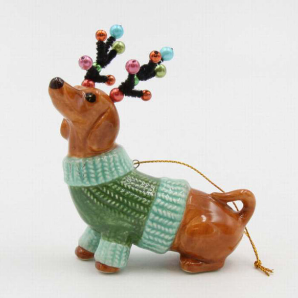 陶器のオーナメント ダックス ミニチュアダックス クリスマス 海外