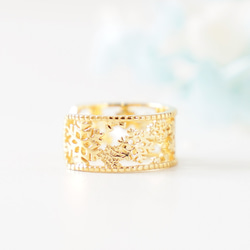 雪降る結晶の透かしオープンリング ゴールド《送料無料》冬 10枚目の画像