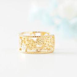 雪降る結晶の透かしオープンリング ゴールド《送料無料》冬 8枚目の画像